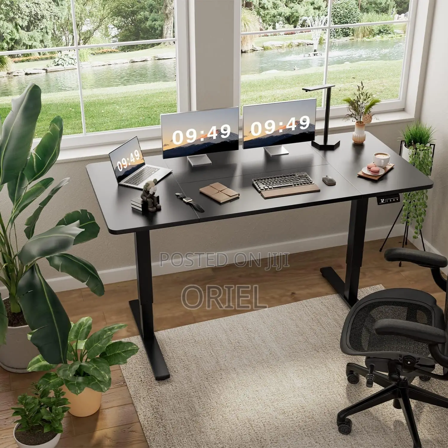 Office Desk : Black 1.2m Electric Adjustable Standing Desk