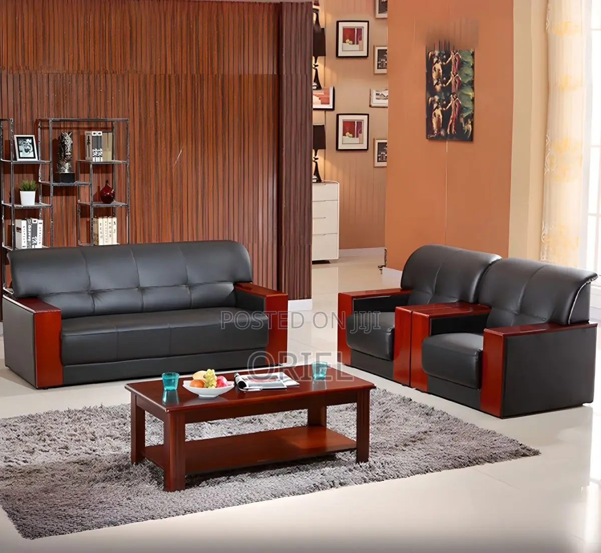 Office Sofa : Mahogany Frame 5-Seater Executive Office Sofa Set