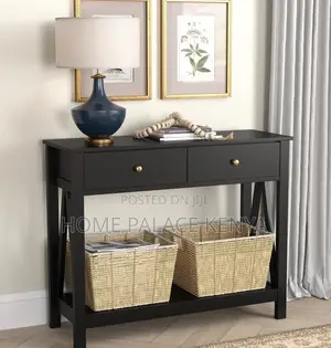 Console Table: Black Wooden Double Layer Hallway Console