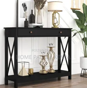 Console Table: Black Wooden Double Layer Hallway Console