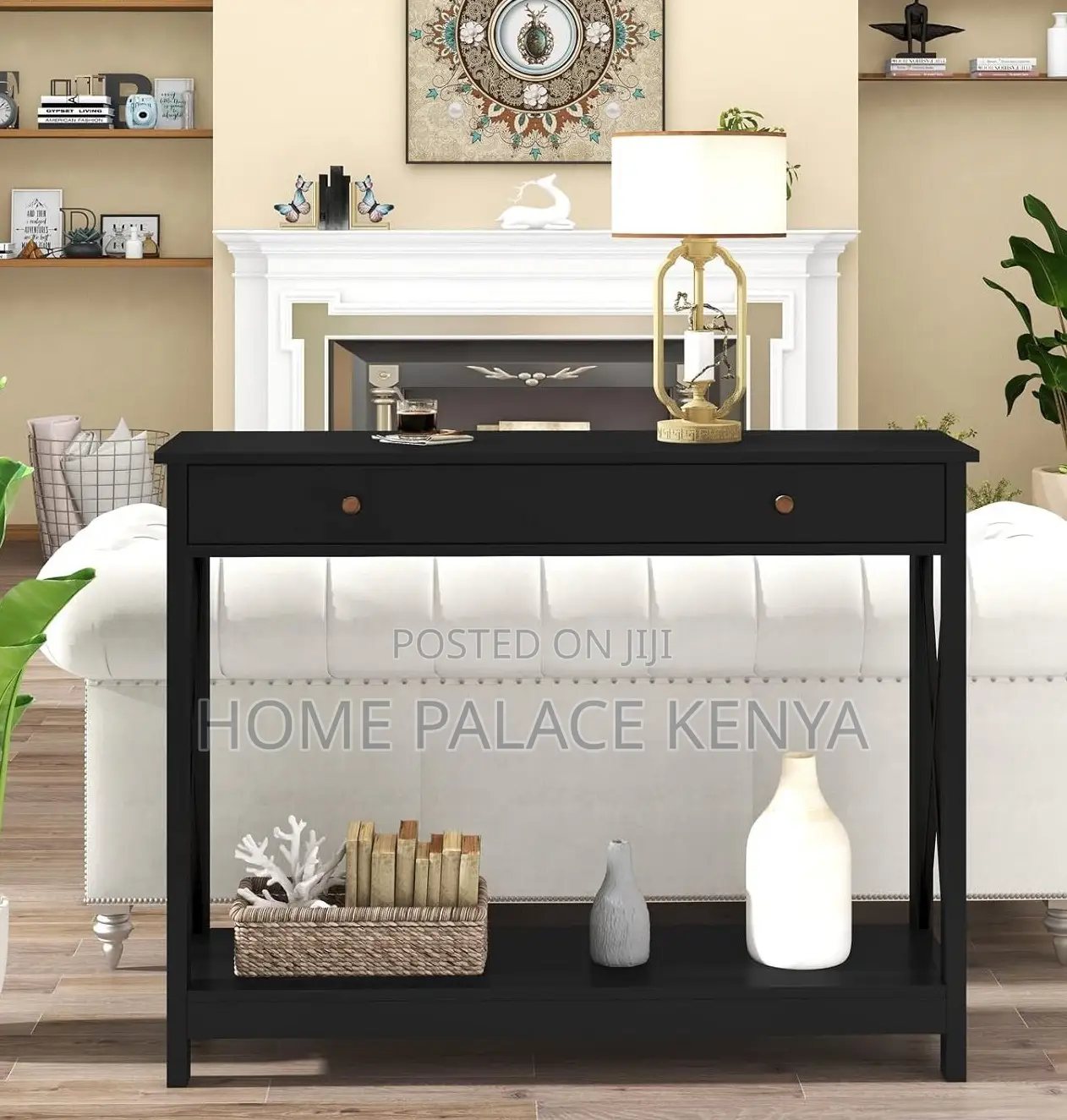 Console Table: Black Wooden Double Layer Hallway Console