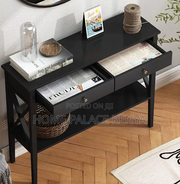 Console Table: Black Wooden Double Layer Hallway Console