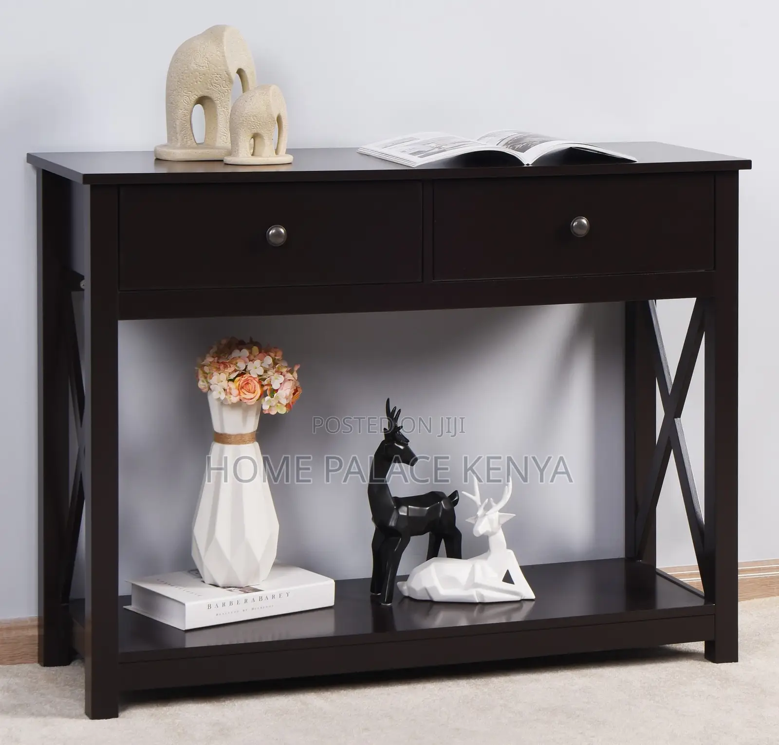 Console Table: Black Wooden Double Layer Hallway Console