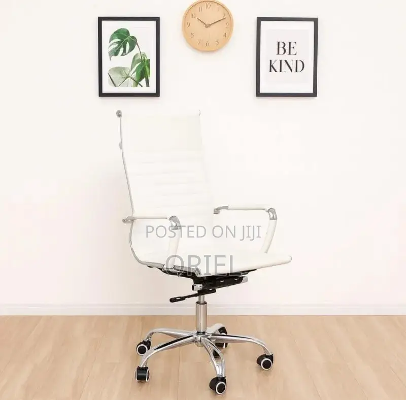 Office Chair : White High Back Leather Chair