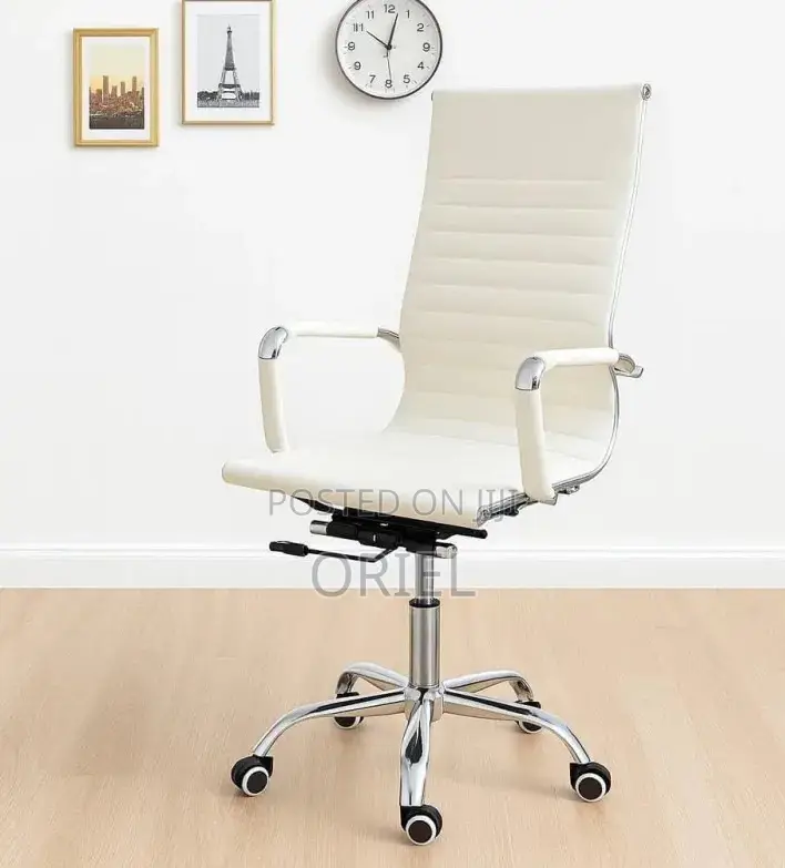 Office Chair : White High Back Leather Chair