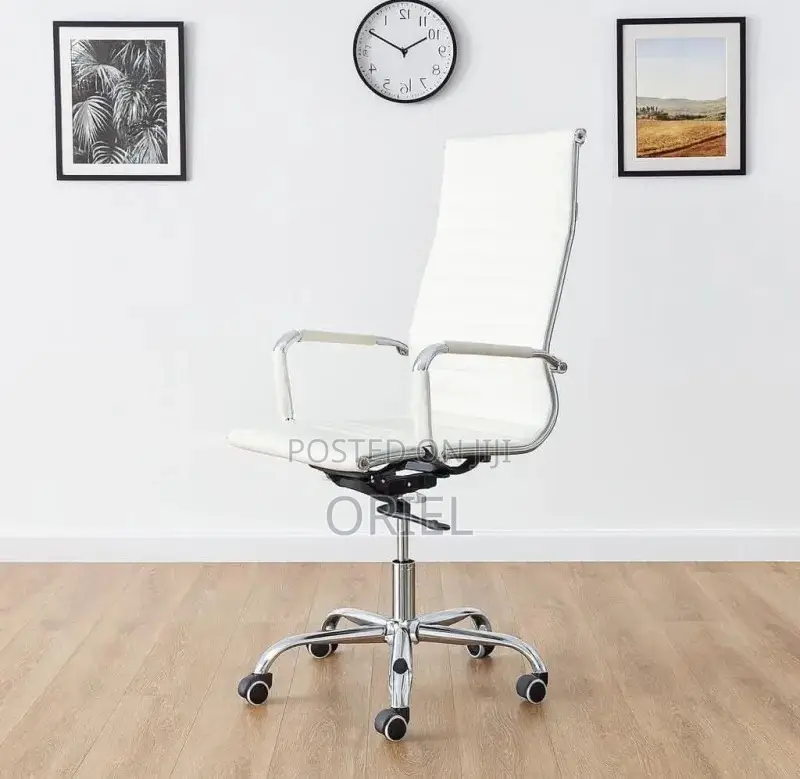 Office Chair : White High Back Leather Chair