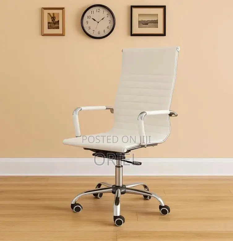 Office Chair : White High Back Leather Chair