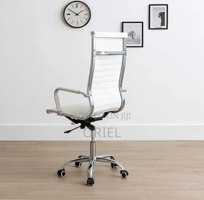 Office Chair : White High Back Leather Chair
