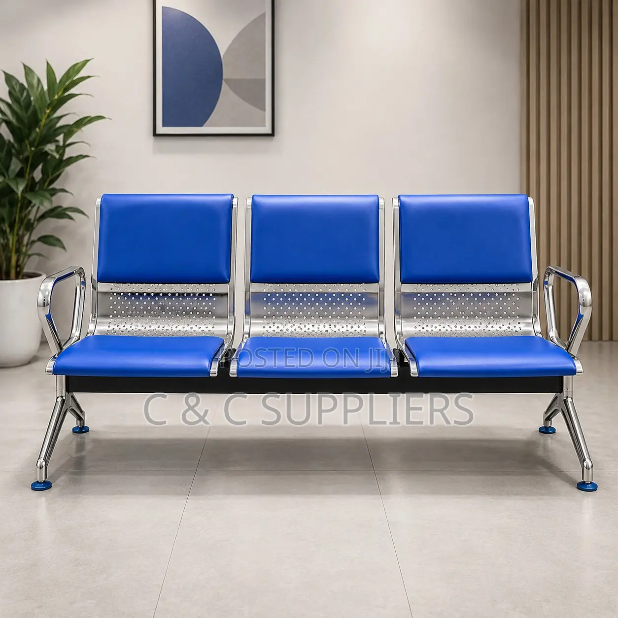 3-Seater Leather Padded Waiting Bench