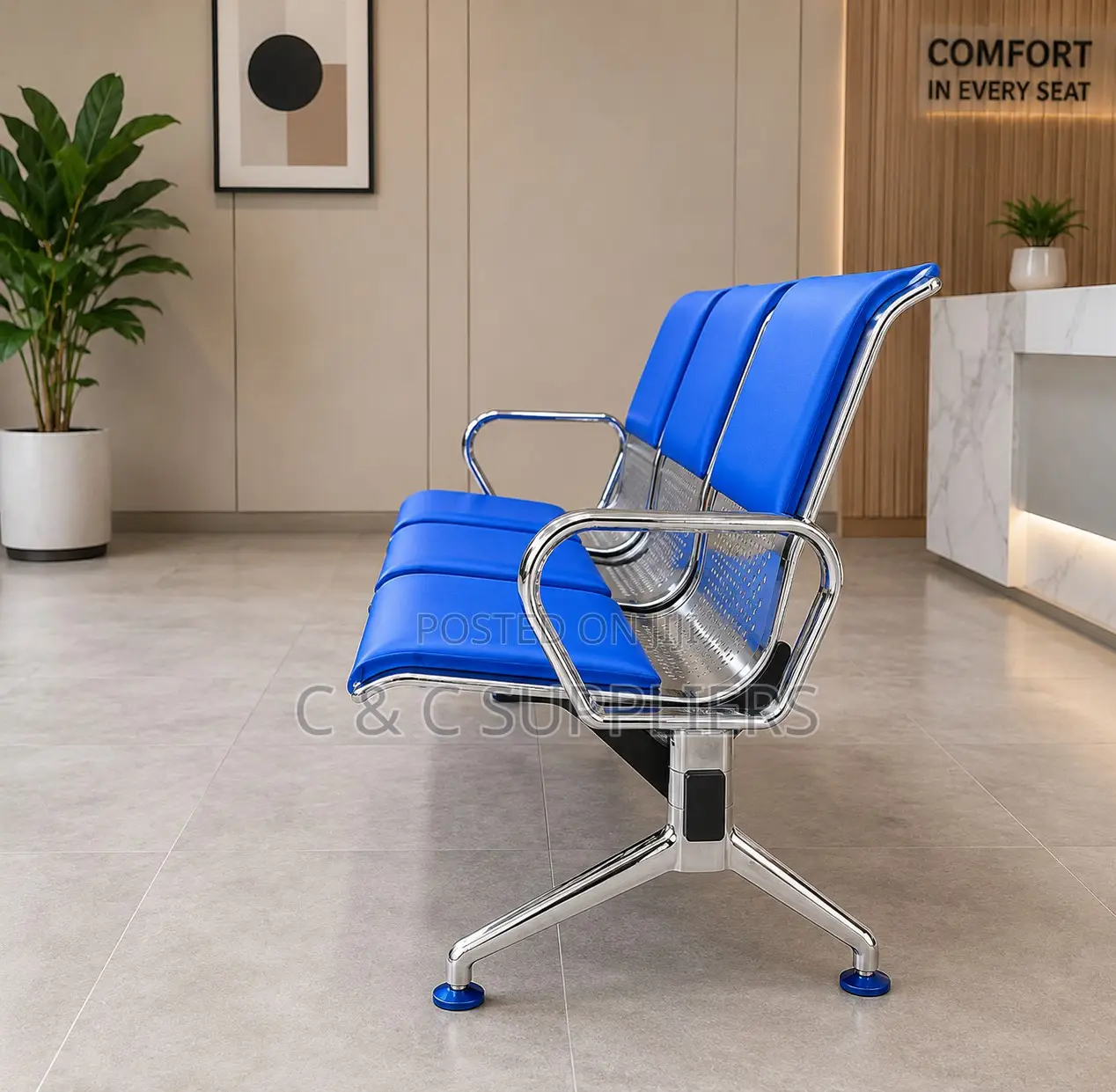 3-Seater Leather Padded Waiting Bench