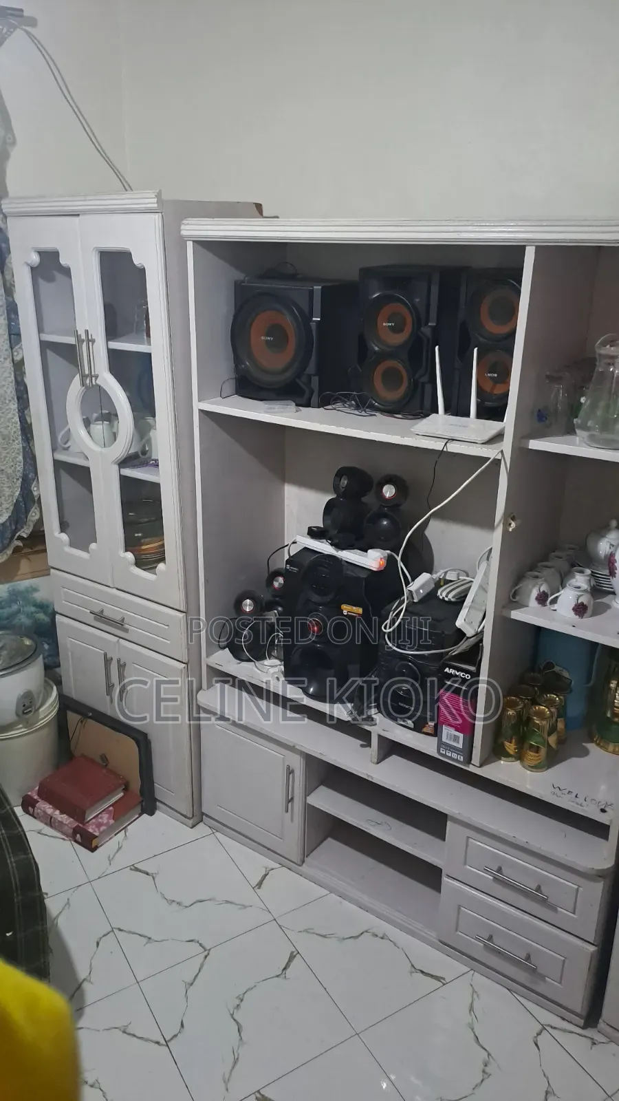Large Wooden Wall Unit / Tv Cabinet With Glass Display – Second Hand