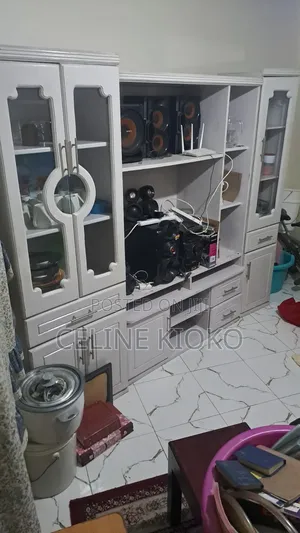 Large Wooden Wall Unit / Tv Cabinet With Glass Display – Second Hand
