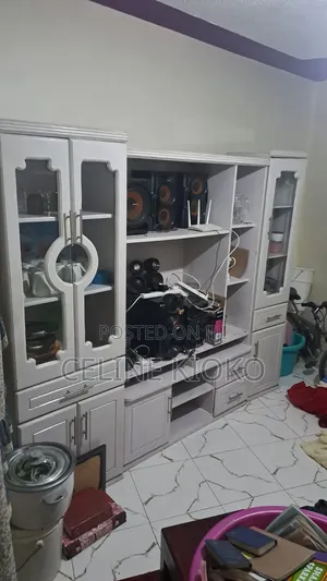 Large Wooden Wall Unit / Tv Cabinet With Glass Display – Second Hand