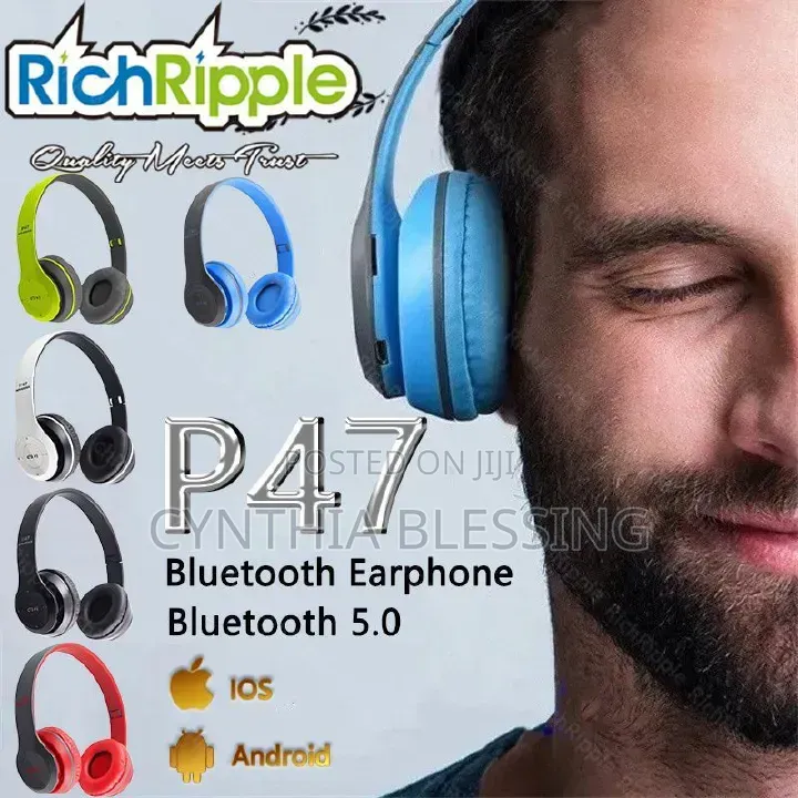 P47 Wireless Stereo Bass Bluetooth Headphones Foldable