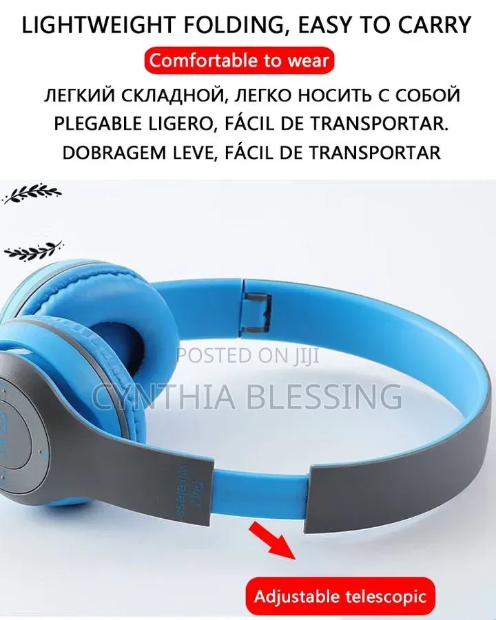 P47 Wireless Stereo Bass Bluetooth Headphones Foldable