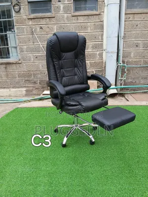 Black Leather Ergonomic Office Chair .