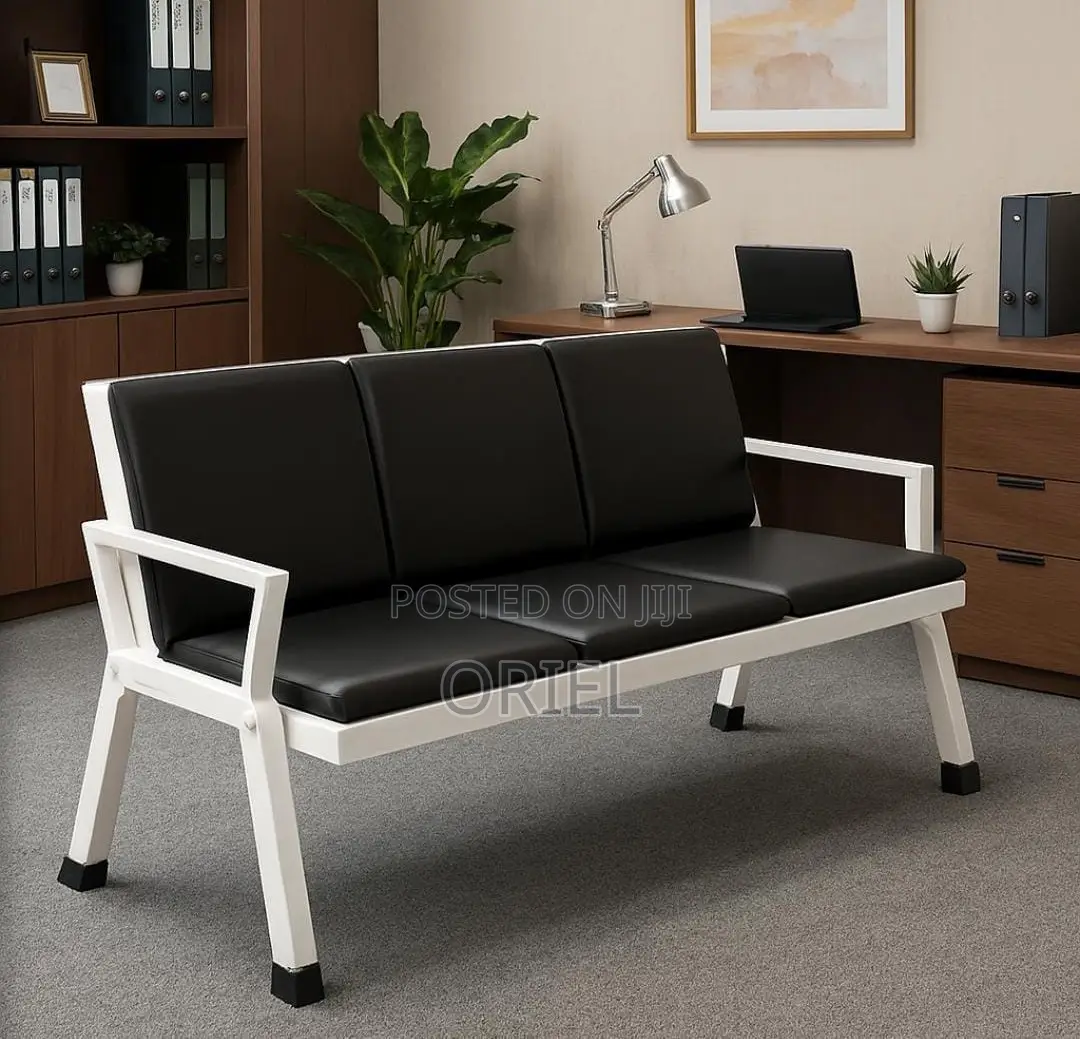 Office Bench : 3 Link Black Heavy Duty Waiting Bench