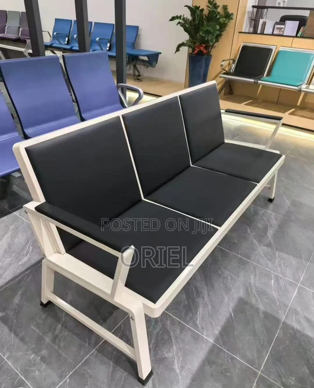 Office Bench : 3 Link Black Heavy Duty Waiting Bench