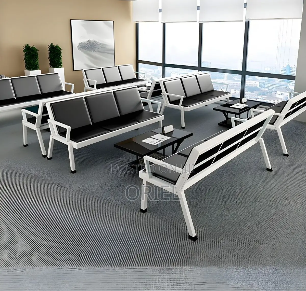 Office Bench : 3 Link Black Heavy Duty Waiting Bench