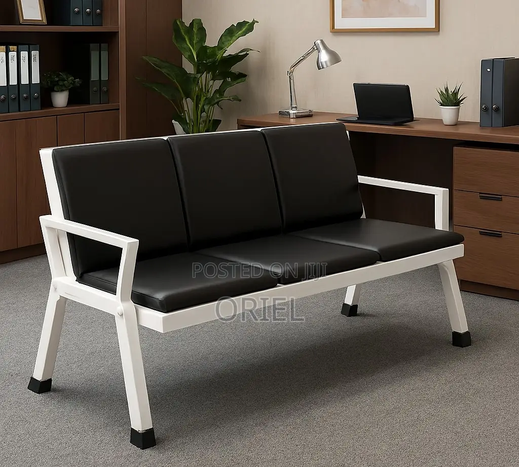 Office Bench : 3 Link Black Heavy Duty Waiting Bench