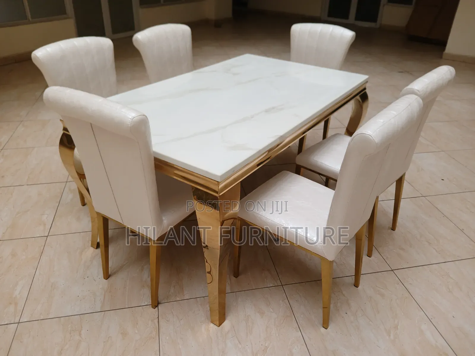 Gold Six-Seater Marble Top Dining Table