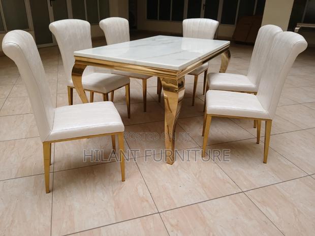Gold Six-Seater Marble Top Dining Table - thumbnail 2