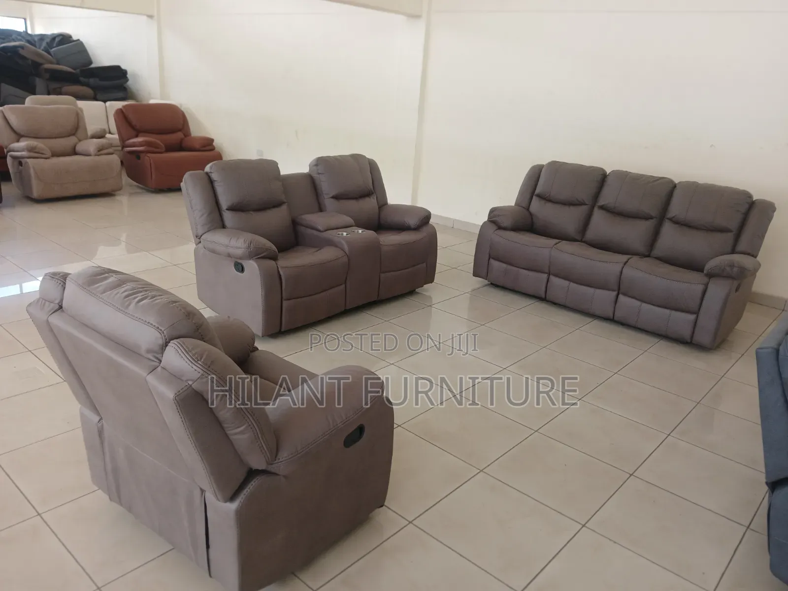 Six-Seater Fabric Recliner Sofa