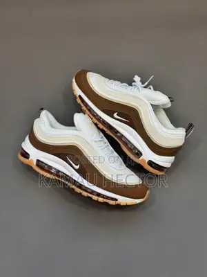 Nike Air Max 97 in a Mocha Brown and Cream Colorway With Gum Sole. Bra