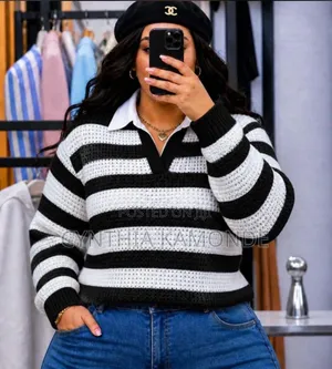 Stripped Collar Knitted Sweater