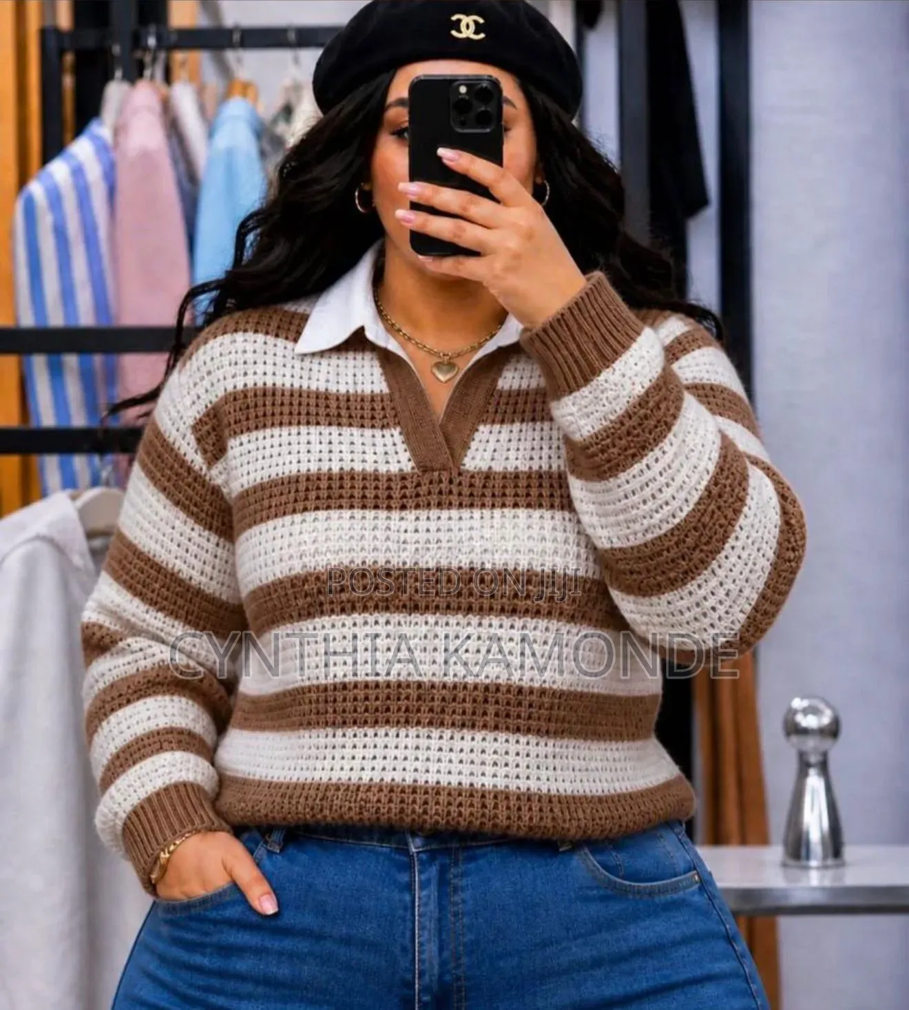 Stripped Collar Knitted Sweater