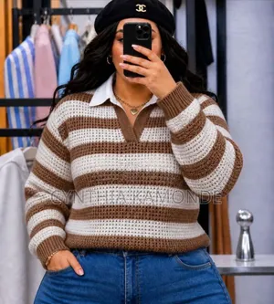 Stripped Collar Knitted Sweater
