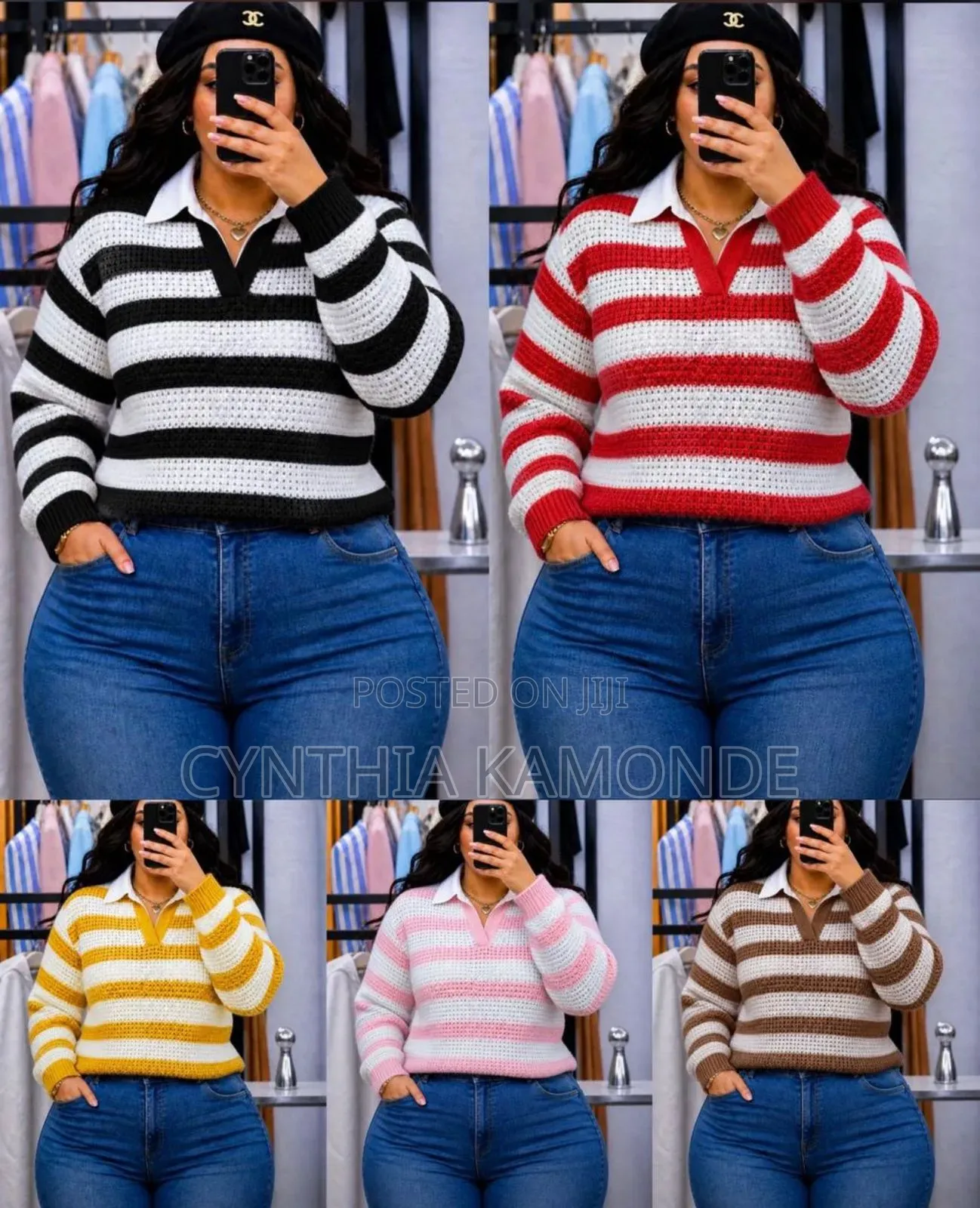 Stripped Collar Knitted Sweater