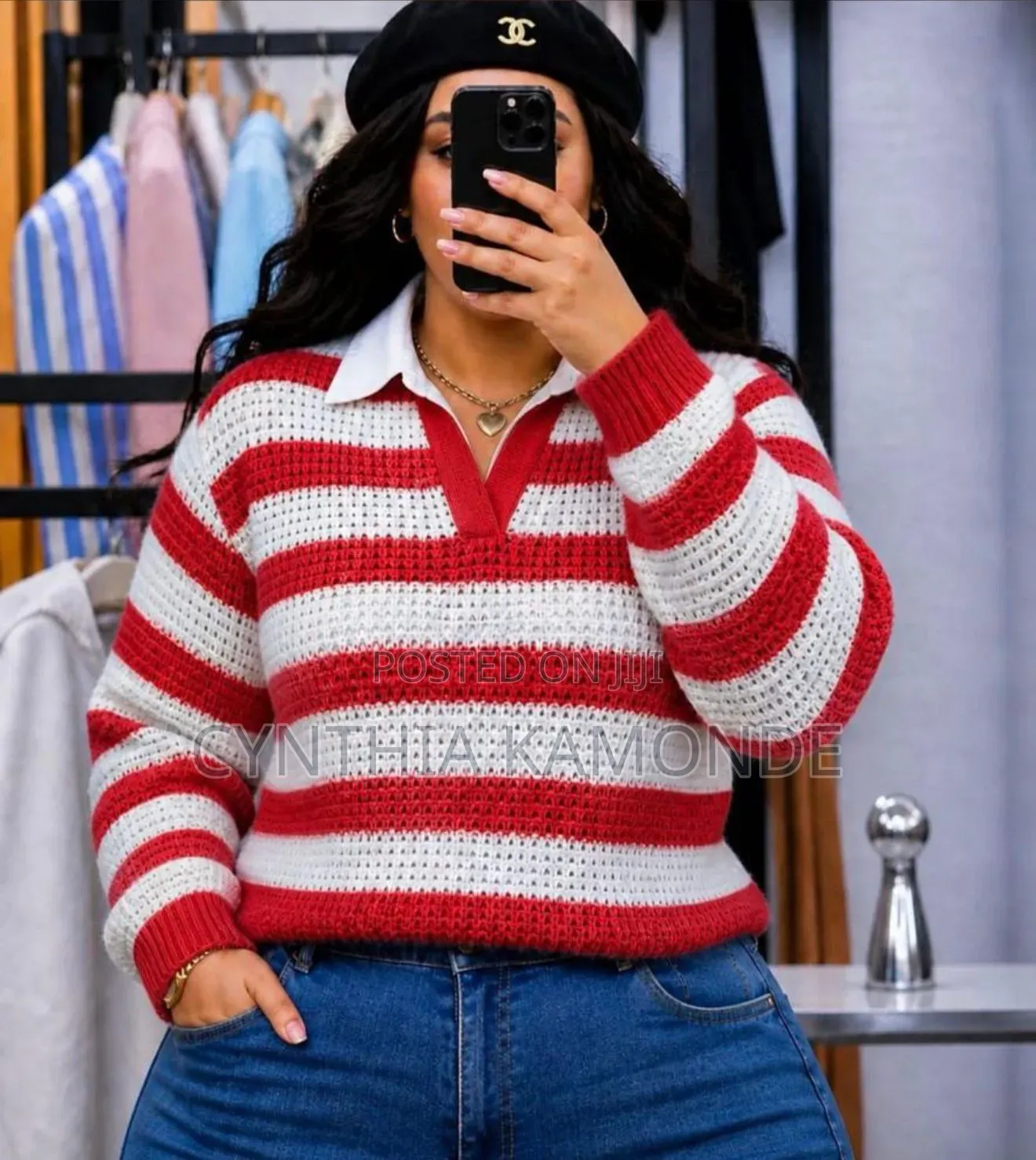 Stripped Collar Knitted Sweater