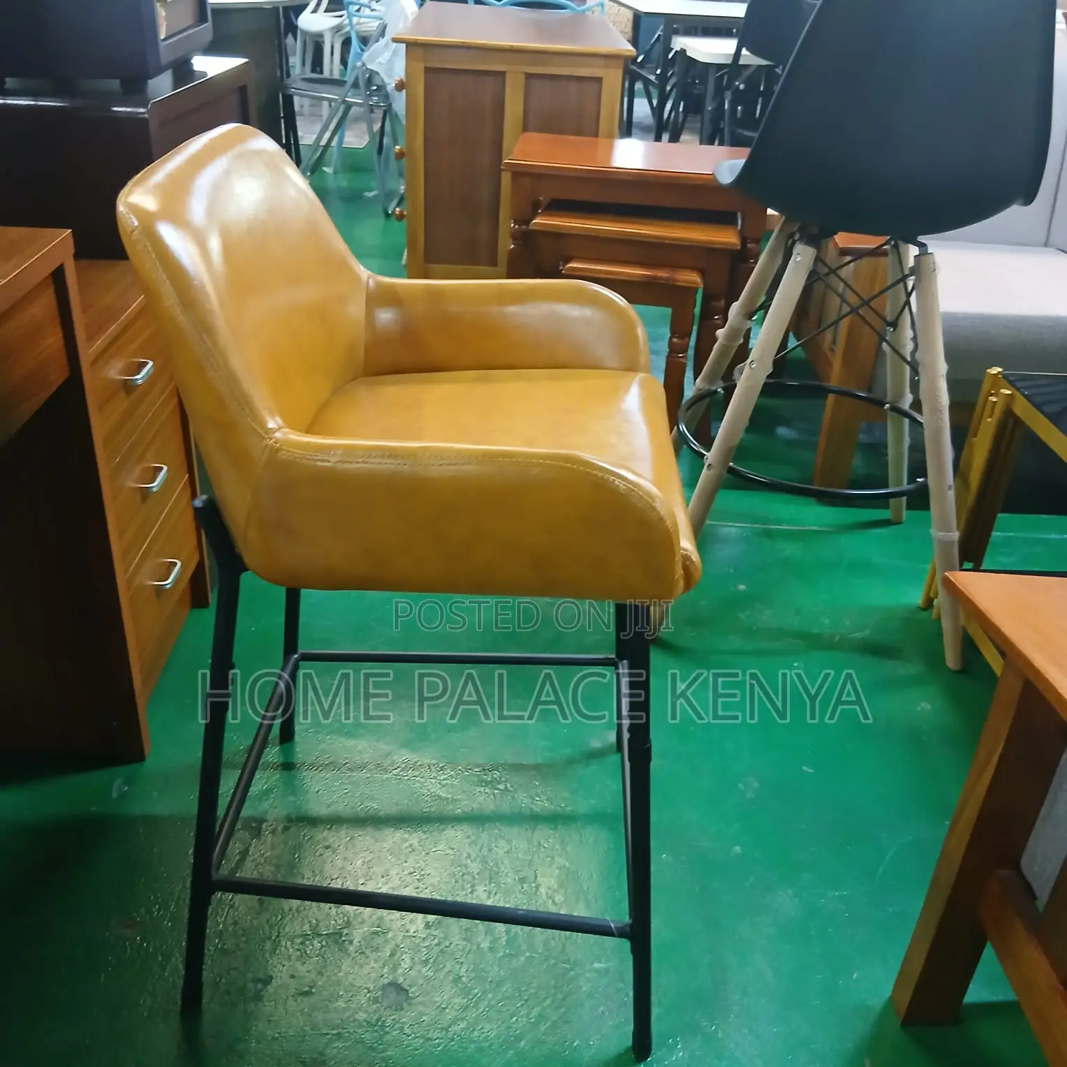 Bar Chair: Leather Padded Counter Chair With Arms