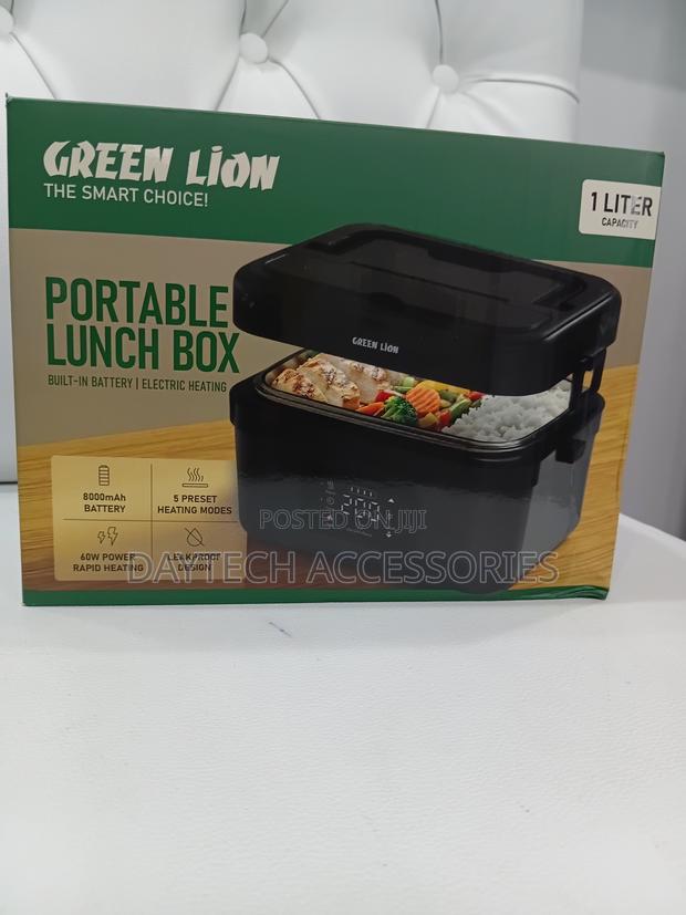 This Is a Green Lion Portable Lunch Box in Black. - thumbnail 2