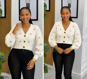 Bow Embroidery Button-Up Cardigan