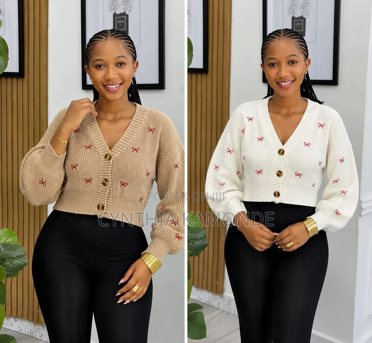 Bow Embroidery Button-Up Cardigan