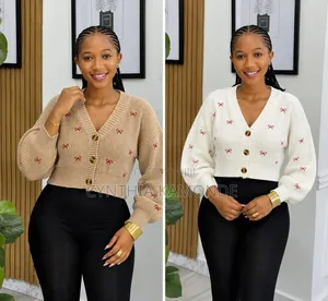 Bow Embroidery Button-Up Cardigan