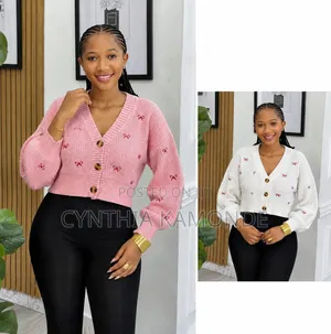 Bow Embroidery Button-Up Cardigan