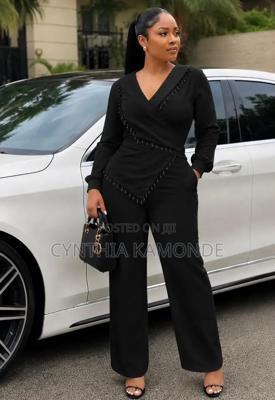 Elegant Beaded Wrap Jumpsuit