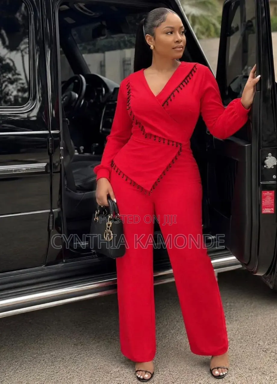 Elegant Beaded Wrap Jumpsuit