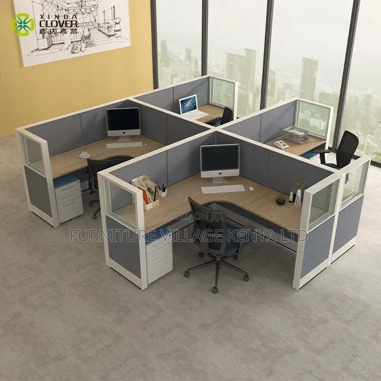 Customized Curved 4 Way Modern Office Workstation