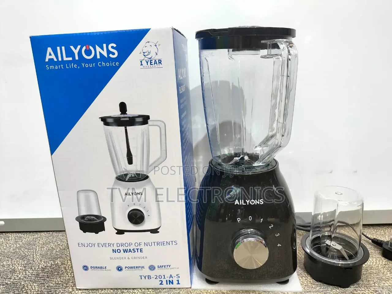 Ailyons 2-in-1 Electric Blender Grinder – 1.5l Multi-Purpose Mixer