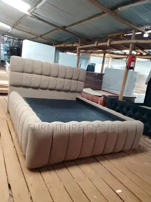 6x6 Beige Bubble Bed With Tufted Headboard Side Panels