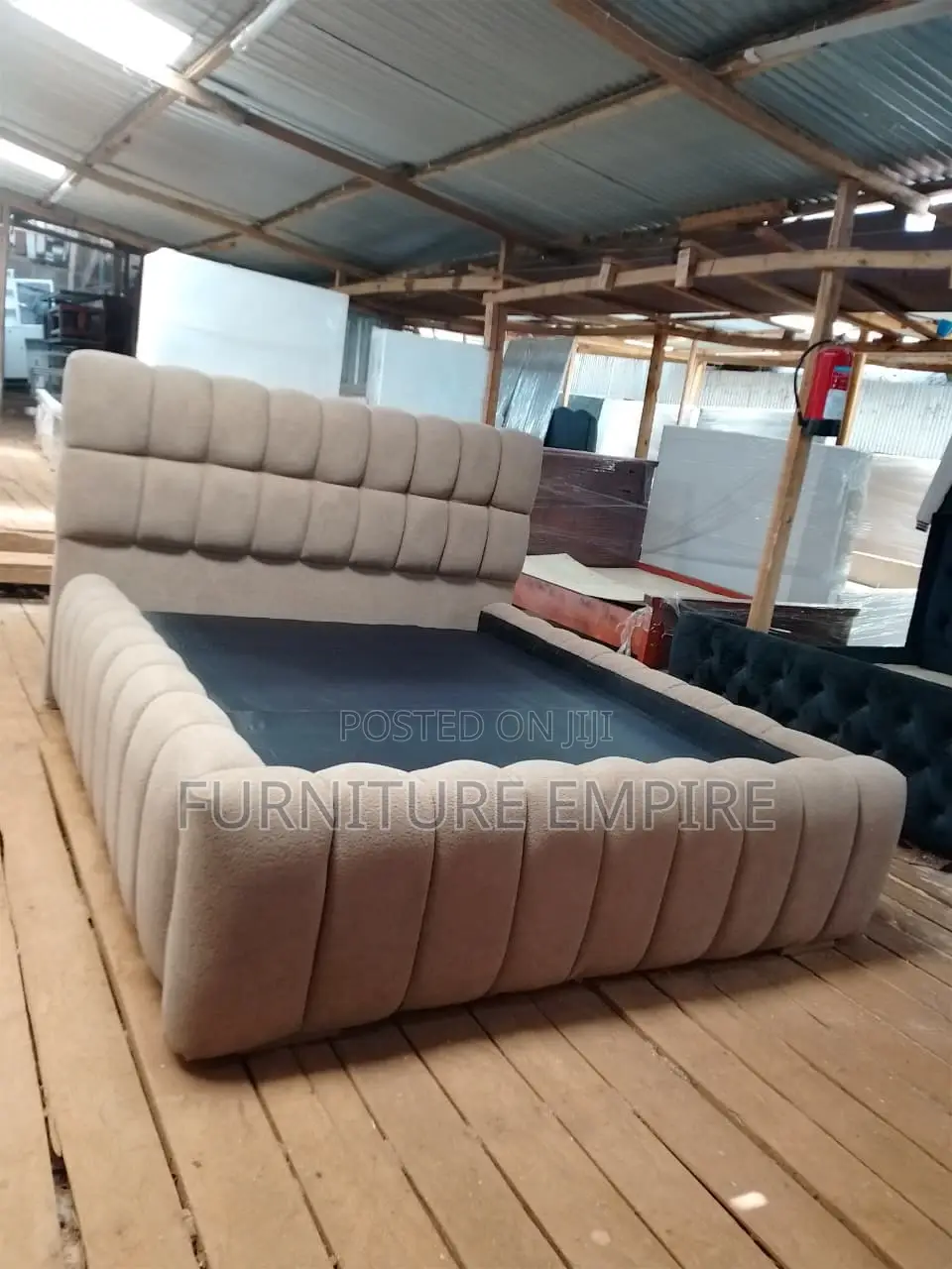 6x6 Beige Bubble Bed With Tufted Headboard Side Panels