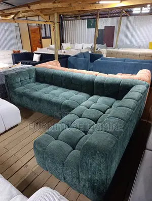 6 Seater Green Bubble L Sofa With Stylish Accents