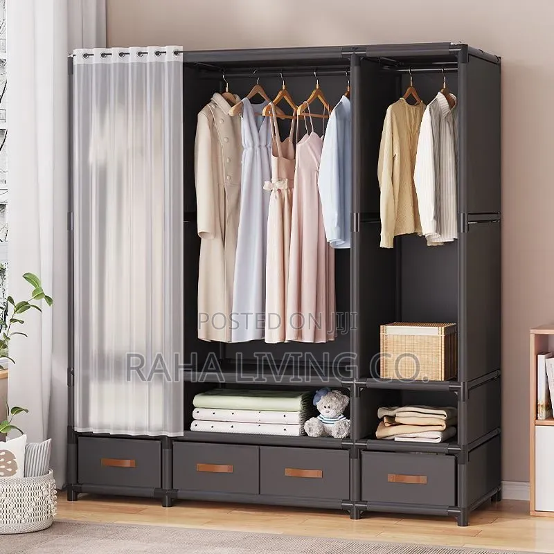 Elegant Heavy Duty Metallic Wardrobe | Black Cream White