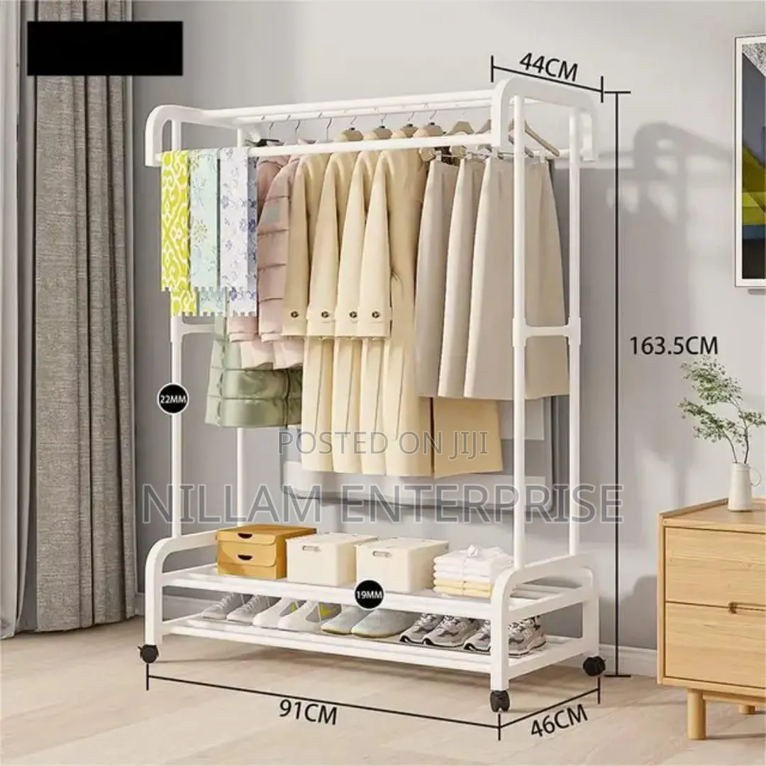 Double Pole Wheeled Multifunctional Clothes Drying Rack,