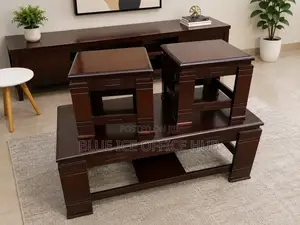 Wooden Coffee Table With 2 Side Stool