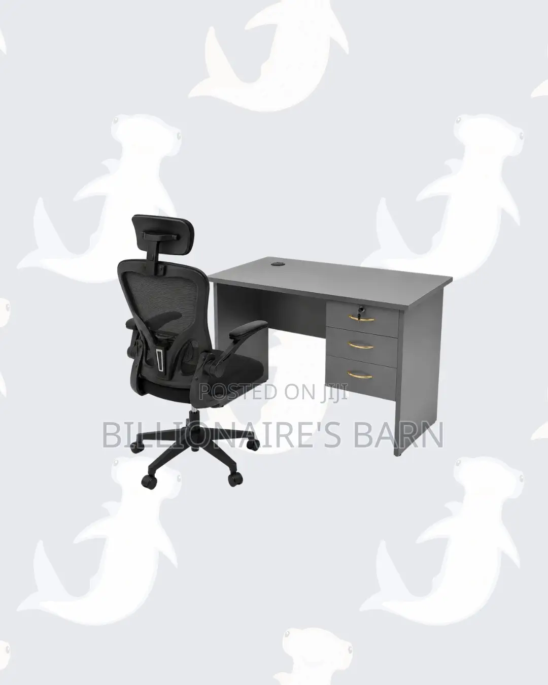 Compact 1m Desk Black Flip-Up Arms Ergonomic Chair for Tidy Working